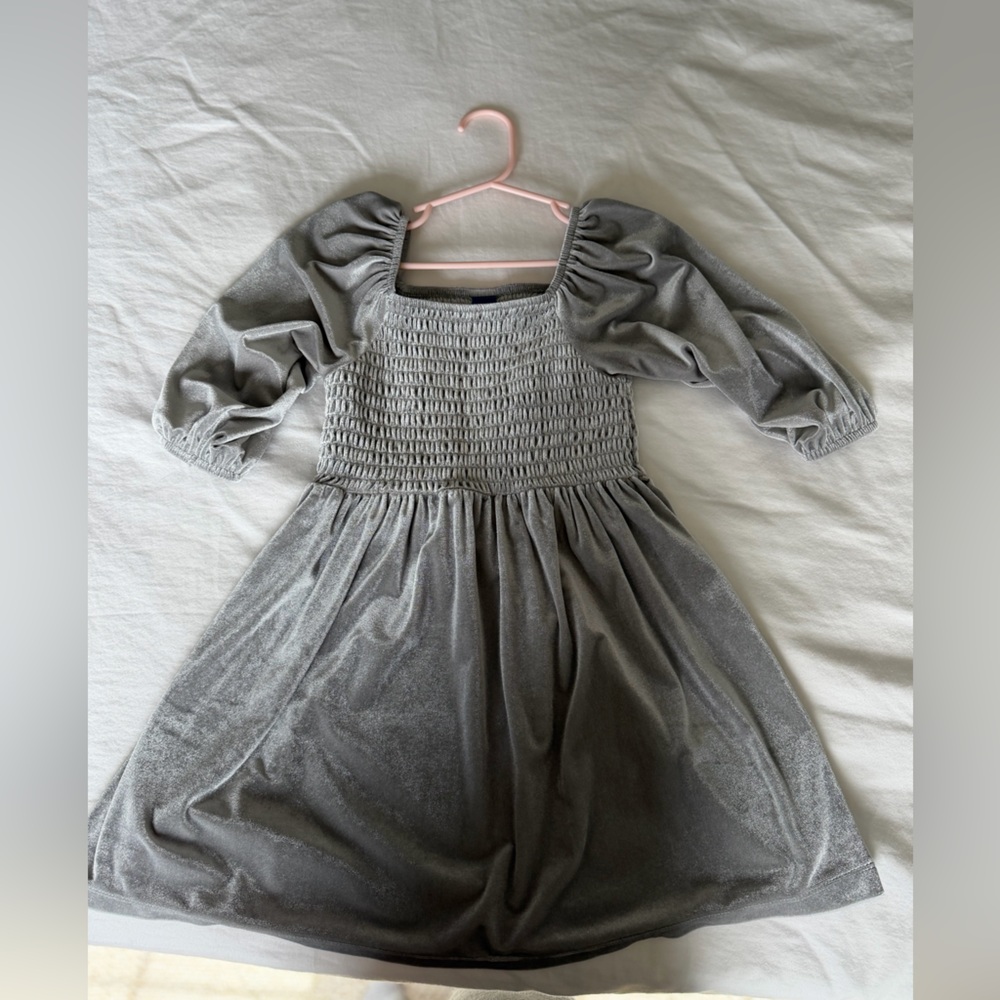 Gray Velvet Dress with Puff Sleeves
